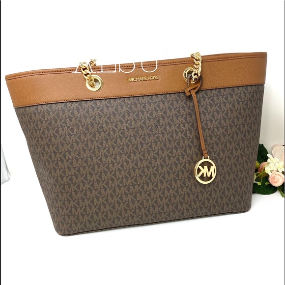 Michael Kors Shania Chain Tote Brown Leather Large - Picture 6 of 7